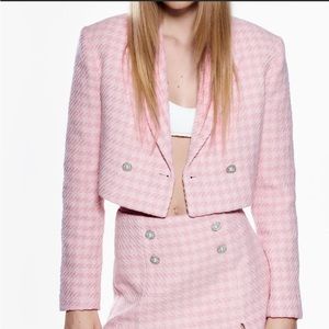 ZARA pink houndstooth blazer